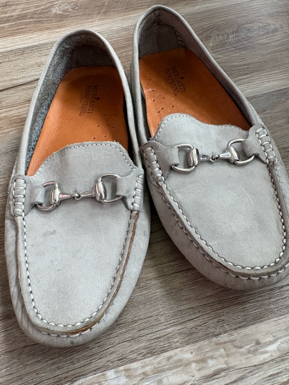 Mercanti Fiorentini Light Gray Suede Bit-Detail Loafers